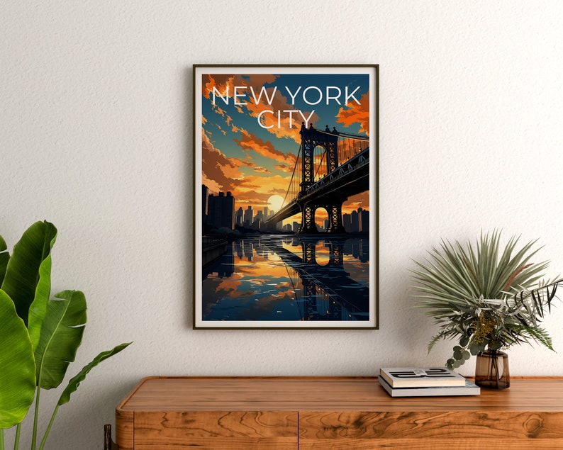 New York Travel Poster, Manhattan Bridge Wall Art, Manhattan Bridge Print, New York Poster, Manhattan Bridge Poster, City Poster