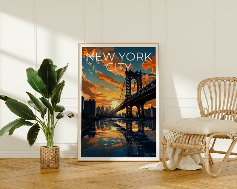 New York Travel Poster, Manhattan Bridge Wall Art, Manhattan Bridge Print, New York Poster, Manhattan Bridge Poster, City Poster