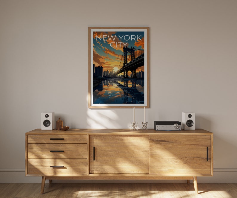 New York Travel Poster, Manhattan Bridge Wall Art, Manhattan Bridge Print, New York Poster, Manhattan Bridge Poster, City Poster