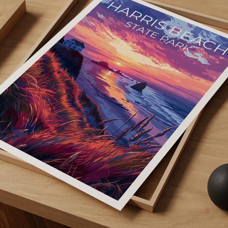 Harris Beach State Park Travel Print, Oregon Poster, Coast Wall Art, Harris Beach Poster, Home Decor, Birthday Gift