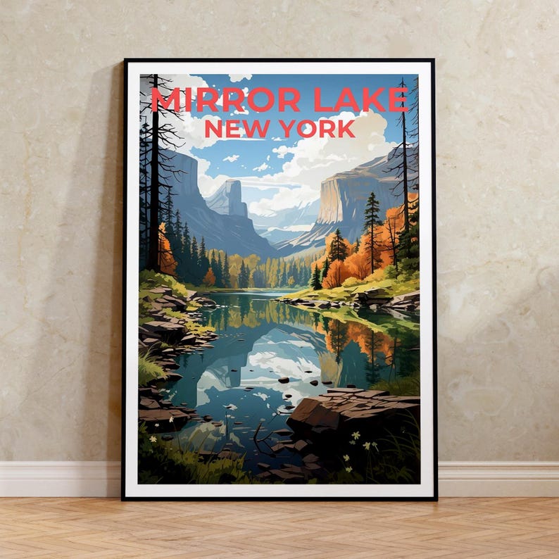 Mirror Lake Travel Poster, New York Wall Art, New York Print, Mirror Lake Poster, New York Poster, Nature Poster, Mirror Lake Art