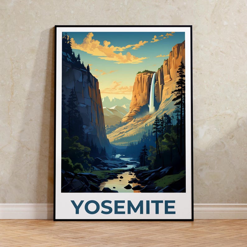 Yosemite Poster, Yosemite Art, Yosemite Waterfall Print, California Poster, National Park Print, Birthday Gift, Home Decor