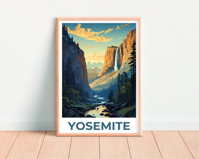 Yosemite Poster, Yosemite Art, Yosemite Waterfall Print, California Poster, National Park Print, Birthday Gift, Home Decor