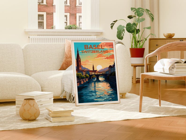 Basel Poster, Switzerland Travel Print, Europe Art, Historic City Illustration, Basel Print, Scenic Wall Art, Home Decor, Birthday Gift