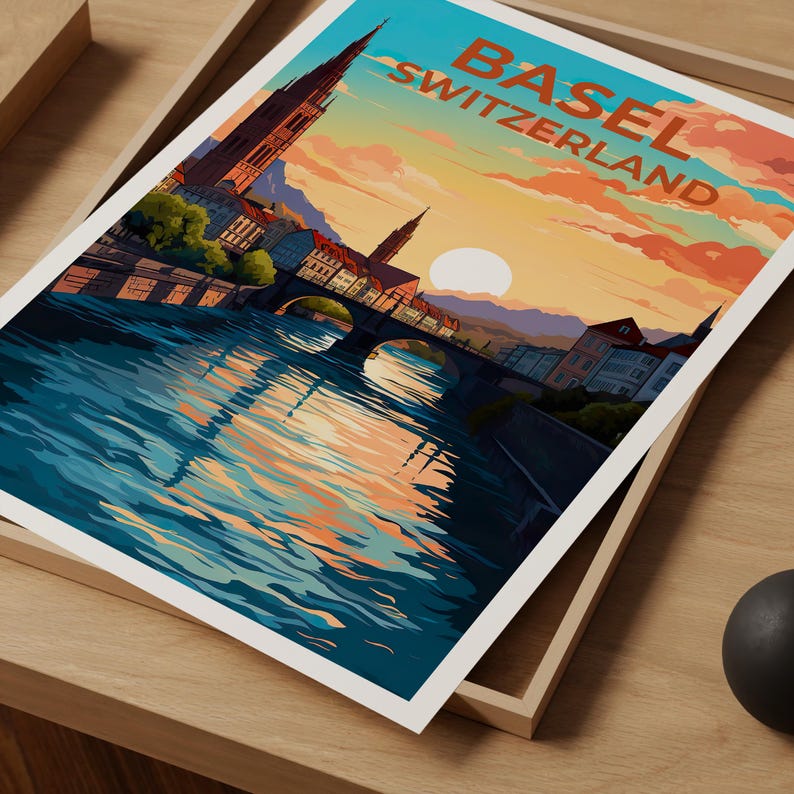 Basel Poster, Switzerland Travel Print, Europe Art, Historic City Illustration, Basel Print, Scenic Wall Art, Home Decor, Birthday Gift
