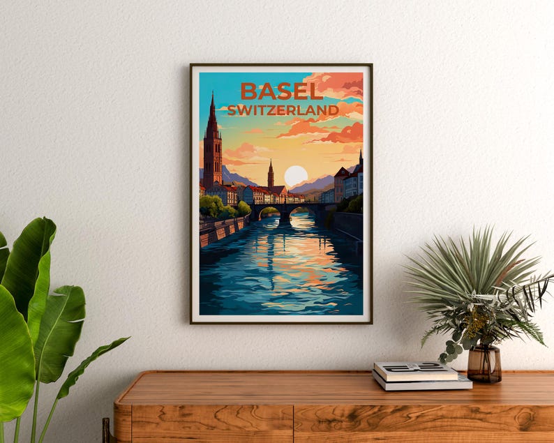 Basel Poster, Switzerland Travel Print, Europe Art, Historic City Illustration, Basel Print, Scenic Wall Art, Home Decor, Birthday Gift