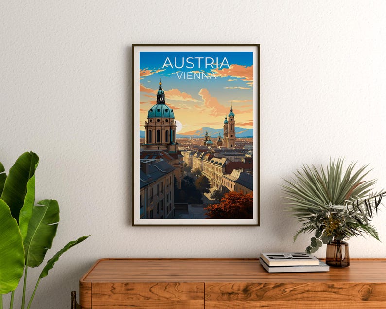 Vienna Travel Print Austria Poster Europe Wall Art Vienna Historic Illustration Vienna Poster Home Decor Birthday Gift