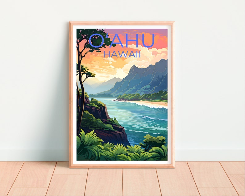 O'ahu Travel Poster, Hawaii Wall Art, Hawaii Print, O'ahu Poster, Oahu Poster, Hawaii Poster, Oahu Print