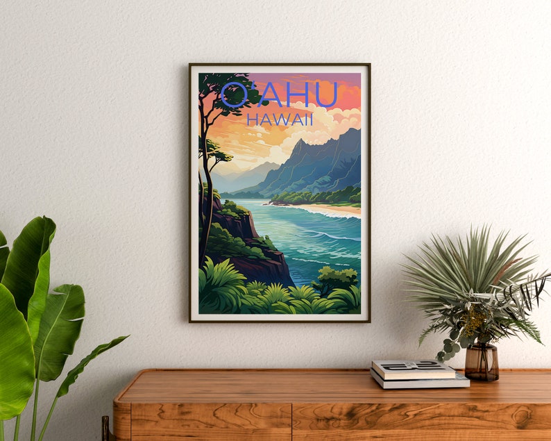 O'ahu Travel Poster, Hawaii Wall Art, Hawaii Print, O'ahu Poster, Oahu Poster, Hawaii Poster, Oahu Print