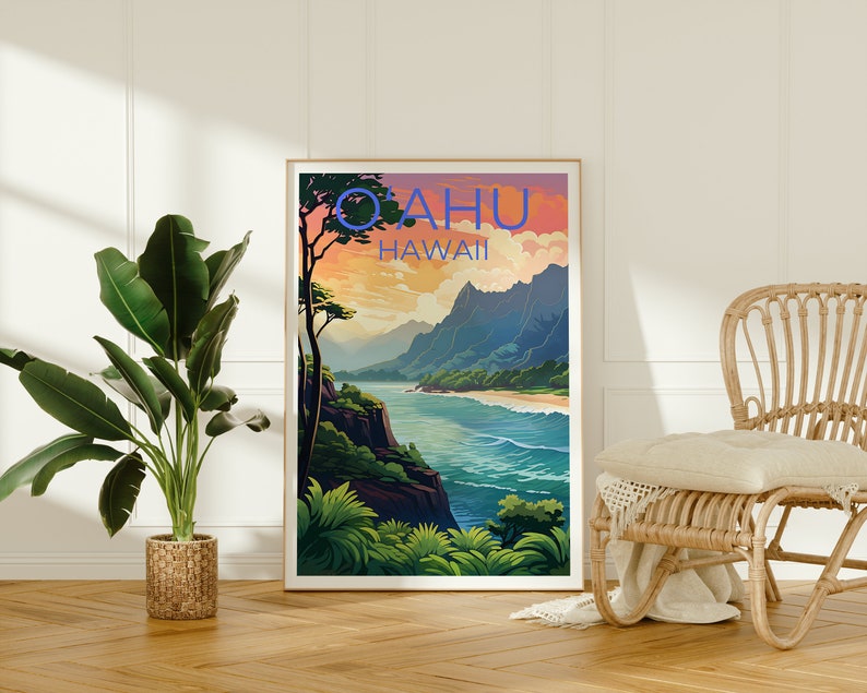 O'ahu Travel Poster, Hawaii Wall Art, Hawaii Print, O'ahu Poster, Oahu Poster, Hawaii Poster, Oahu Print