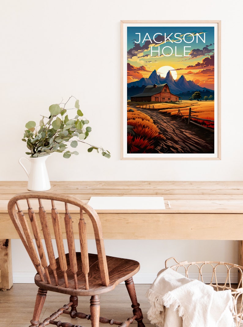 Affiche de Jackson Hole, impression de Grand Teton, art de Grand Teton, impression de Jackson Hole, affiche de voyage de Jackson Hole, affiche du Wyoming, impression du Wyoming