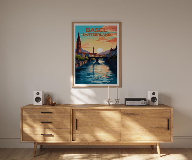 Basel Poster, Switzerland Travel Print, Europe Art, Historic City Illustration, Basel Print, Scenic Wall Art, Home Decor, Birthday Gift