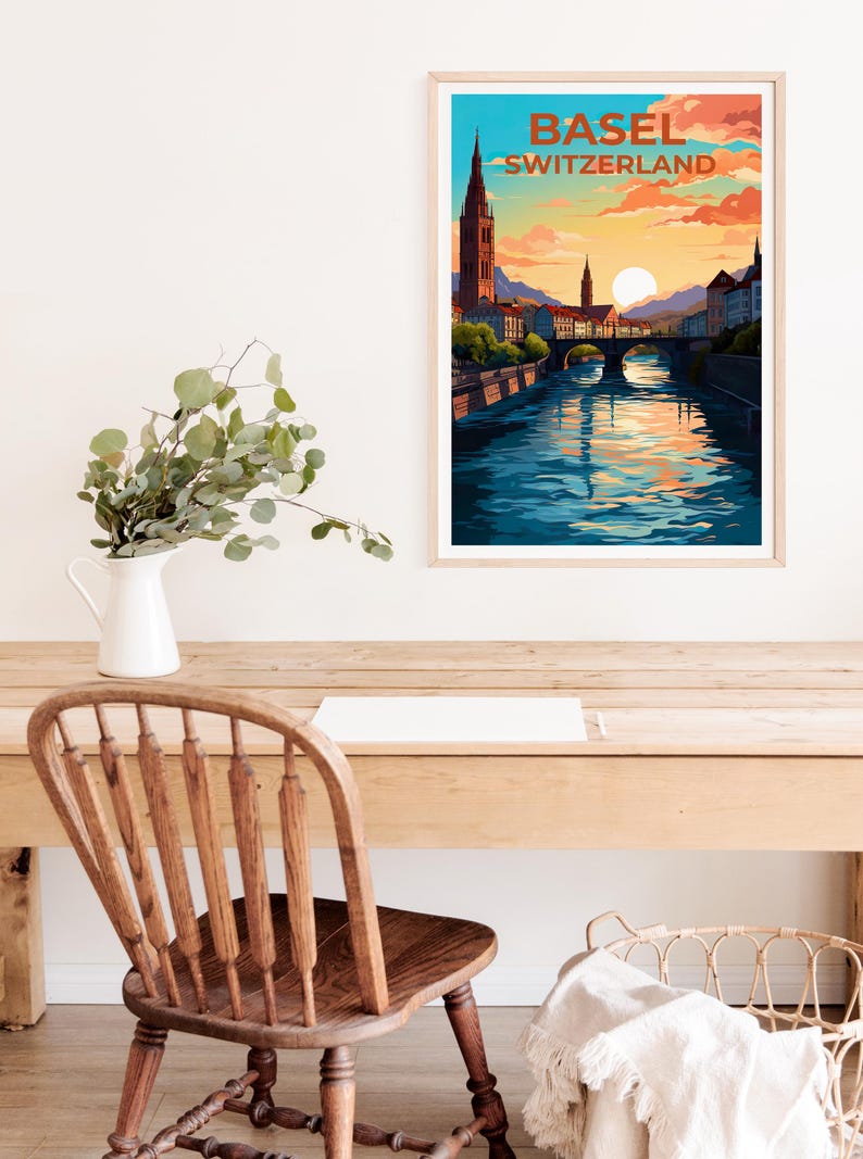 Basel Poster, Switzerland Travel Print, Europe Art, Historic City Illustration, Basel Print, Scenic Wall Art, Home Decor, Birthday Gift