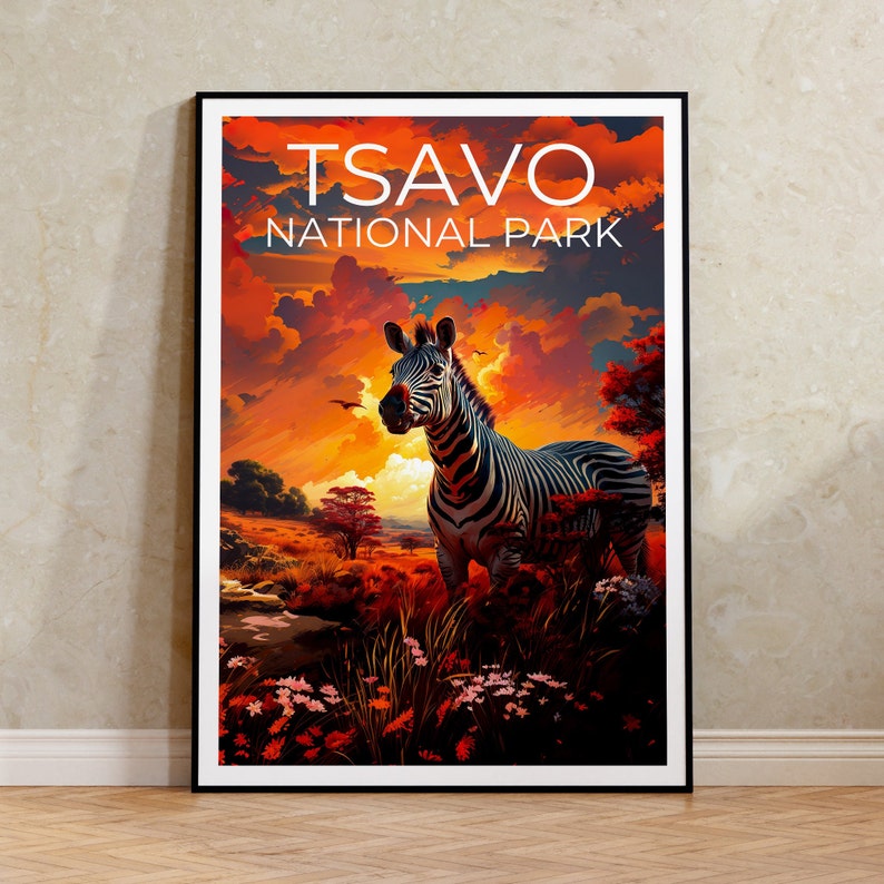 Tsavo National Park Poster, Tsavo Print, Safari Art, Safari Print, Africa Travel Poster, Zebra Poster, Tsavo Wall Art