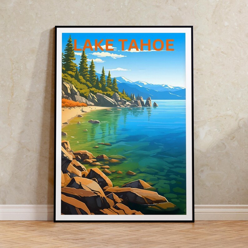 Lake Tahoe Travel Poster, Sierra Nevada Art, California Print, Lake Tahoe Poster, Nevada Poster, Nature Poster, Lake Tahoe Art