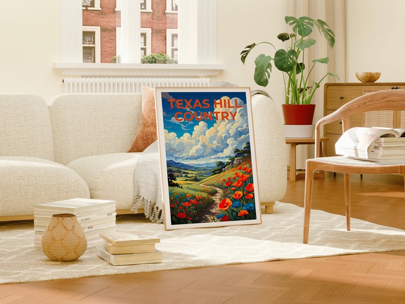 Texas Reiseposter, Texas Hill Country Wandkunst, Texas Hill Country Druck, Texas Poster, Texas Hill Country Poster, Blumen Poster