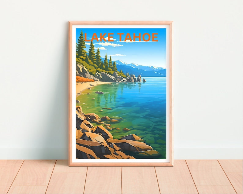 Lake Tahoe Travel Poster, Sierra Nevada Art, California Print, Lake Tahoe Poster, Nevada Poster, Nature Poster, Lake Tahoe Art