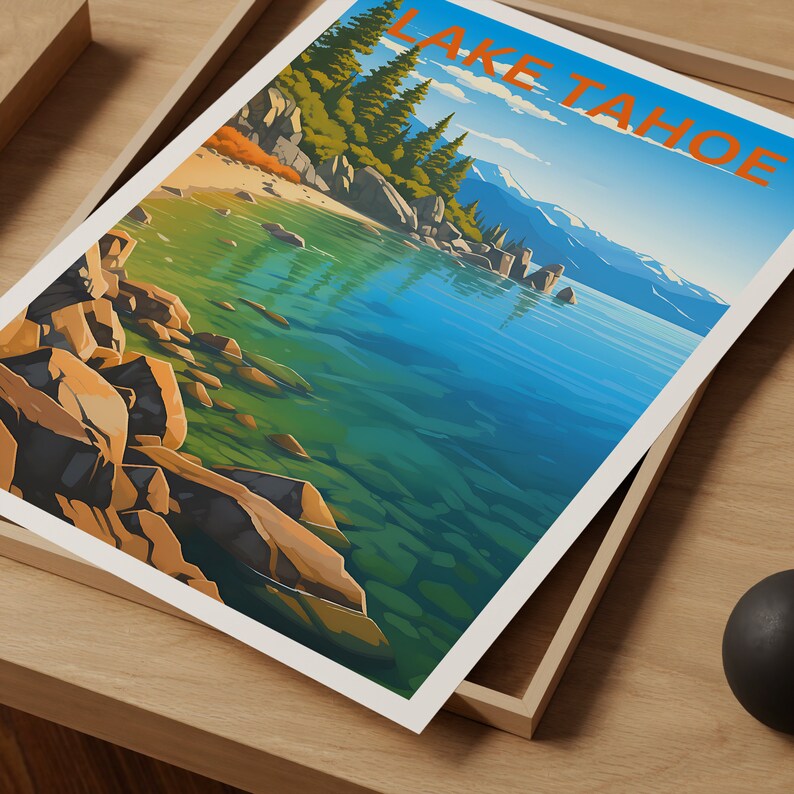 Lake Tahoe Travel Poster, Sierra Nevada Art, California Print, Lake Tahoe Poster, Nevada Poster, Nature Poster, Lake Tahoe Art
