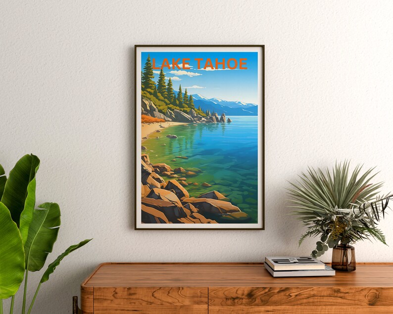 Lake Tahoe Travel Poster, Sierra Nevada Art, California Print, Lake Tahoe Poster, Nevada Poster, Nature Poster, Lake Tahoe Art