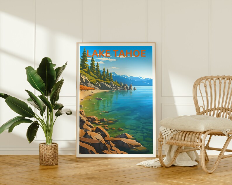 Lake Tahoe Travel Poster, Sierra Nevada Art, California Print, Lake Tahoe Poster, Nevada Poster, Nature Poster, Lake Tahoe Art