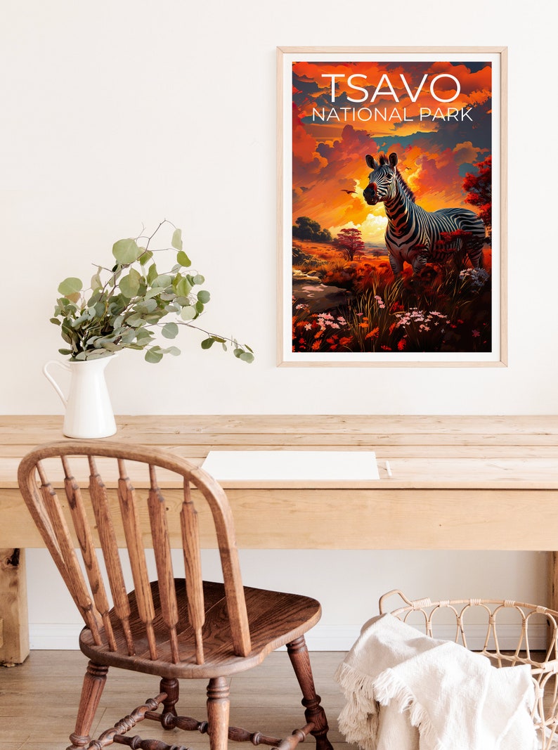 Tsavo National Park Poster, Tsavo Print, Safari Art, Safari Print, Africa Travel Poster, Zebra Poster, Tsavo Wall Art
