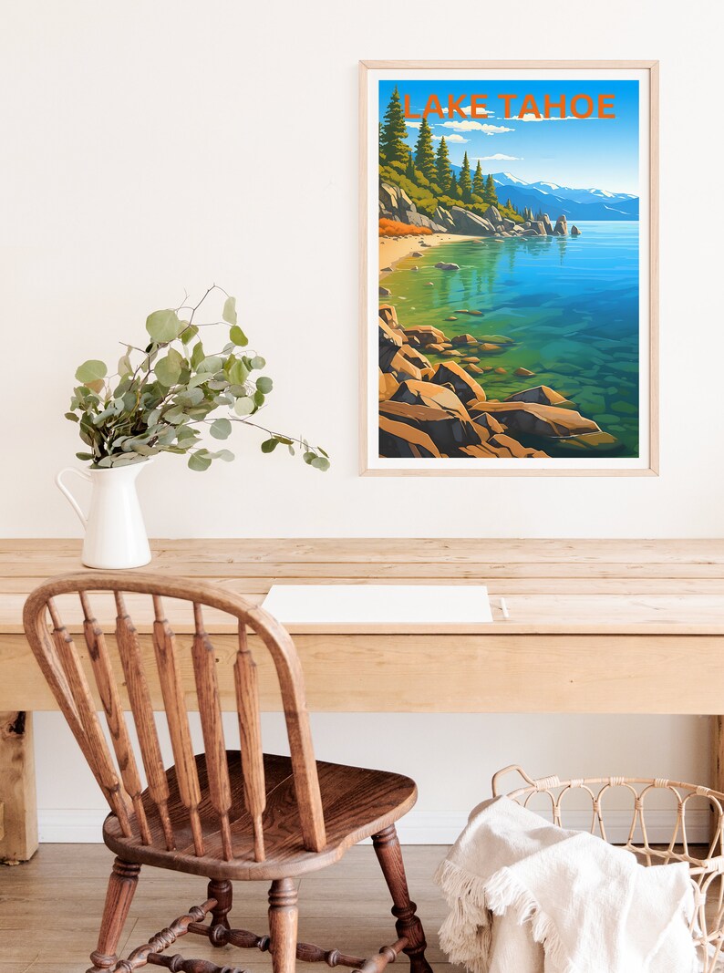 Lake Tahoe Travel Poster, Sierra Nevada Art, California Print, Lake Tahoe Poster, Nevada Poster, Nature Poster, Lake Tahoe Art