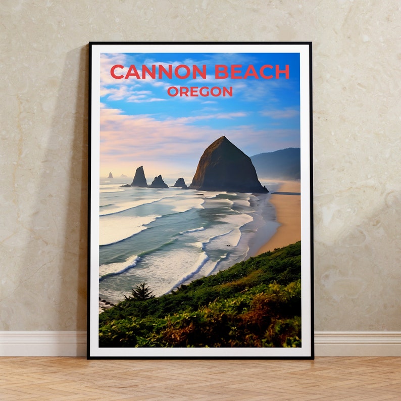 Cannon Beach Travel Poster, Oregoin Wall Art, Oregon Print, Cannon Beach Poster, Beach Poster, Nature Poster, Cannon Beach Art