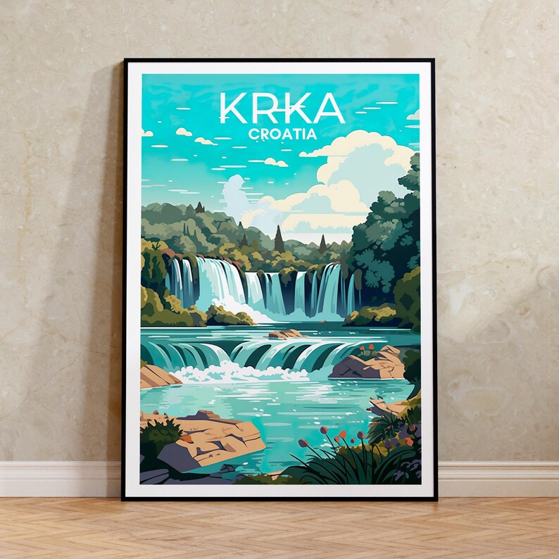 Krka Travel Poster, Croatia Wall Art, Krka Print, Krka Poster, Croatia Art, Europe Poster, Poster Art, Wall Decor