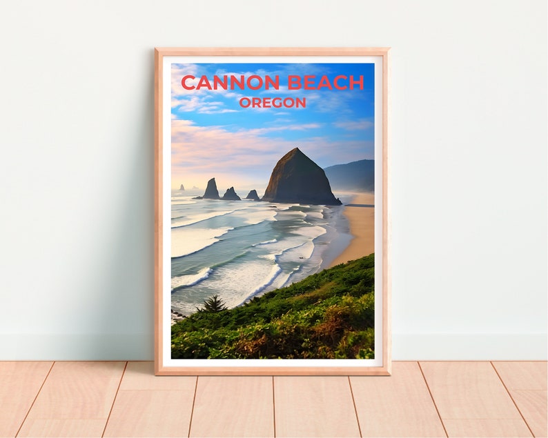 Affiche de voyage de Cannon Beach, art mural de l'Oregon, impression de l'Oregon, affiche de Cannon Beach, affiche de plage, affiche de nature, art de Cannon Beach