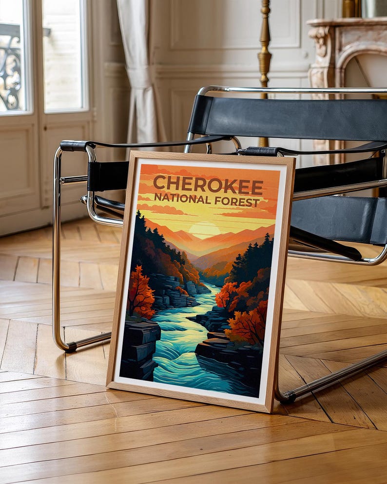Cherokee National Forest Poster, Tennessee Travel Print, Nature Wall Art, Mountains Illustration, Home Decor, Birthday Gift