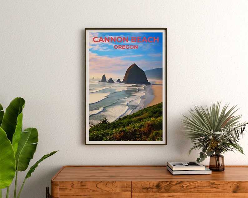 Affiche de voyage de Cannon Beach, art mural de l'Oregon, impression de l'Oregon, affiche de Cannon Beach, affiche de plage, affiche de nature, art de Cannon Beach