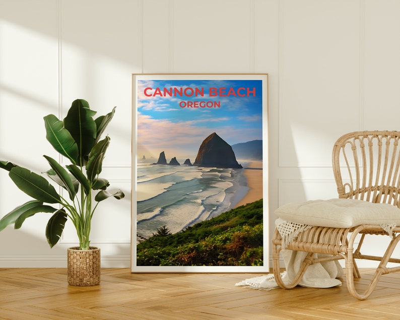 Affiche de voyage de Cannon Beach, art mural de l'Oregon, impression de l'Oregon, affiche de Cannon Beach, affiche de plage, affiche de nature, art de Cannon Beach