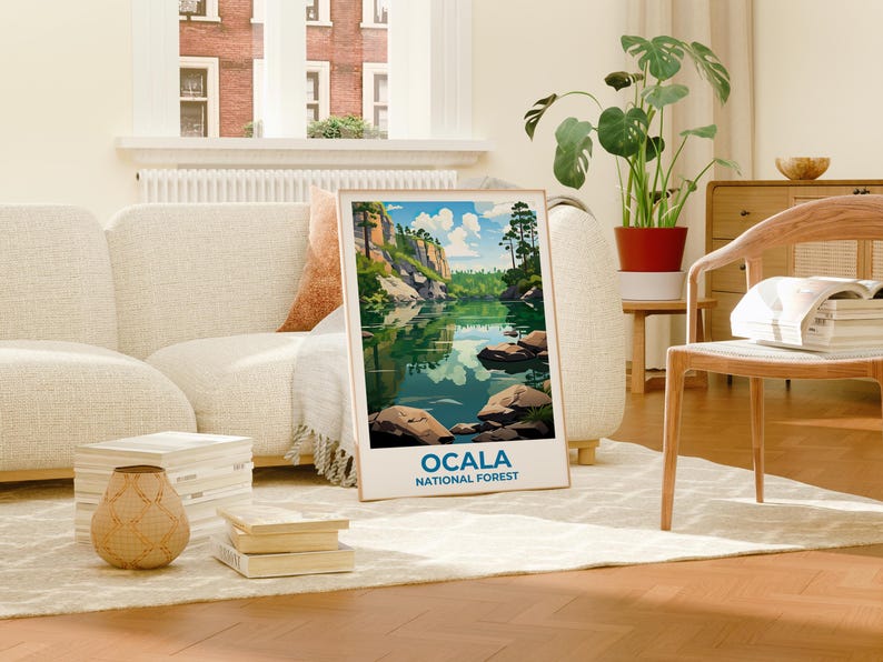 Ocala National Forest Travel Print Florida Poster Lake Wall Art Ocala Illustration Ocala Poster Home Decor Birthday Gift