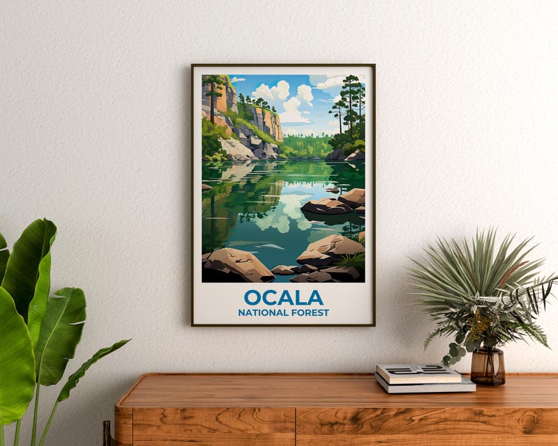 Ocala National Forest Travel Print Florida Poster Lake Wall Art Ocala Illustration Ocala Poster Home Decor Birthday Gift