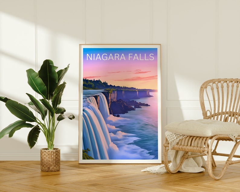 Affiche de voyage sur les chutes du Niagara, art mural de New York, impression de New York, affiche des chutes du Niagara, affiche de la nature, affiche de la cascade, art des chutes du Niagara