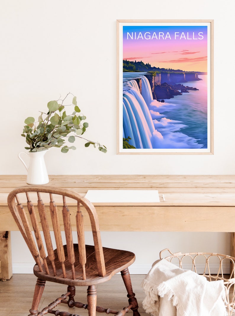 Affiche de voyage sur les chutes du Niagara, art mural de New York, impression de New York, affiche des chutes du Niagara, affiche de la nature, affiche de la cascade, art des chutes du Niagara