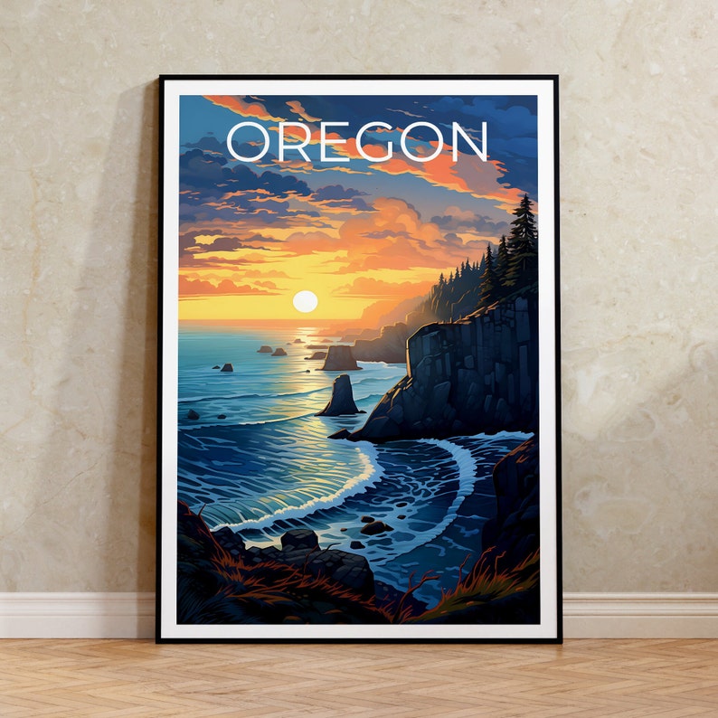 Oregon Travel Poster, Coast Wall Art, Coast Print, Oregon Poster, Coastline Poster, Oregon Art, Oregon Print