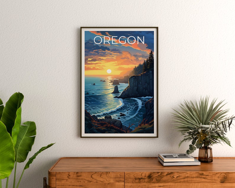 Oregon Reiseposter, Küstenwandkunst, Küstendruck, Oregon Poster, Küstenposter, Oregon Kunst, Oregon Druck