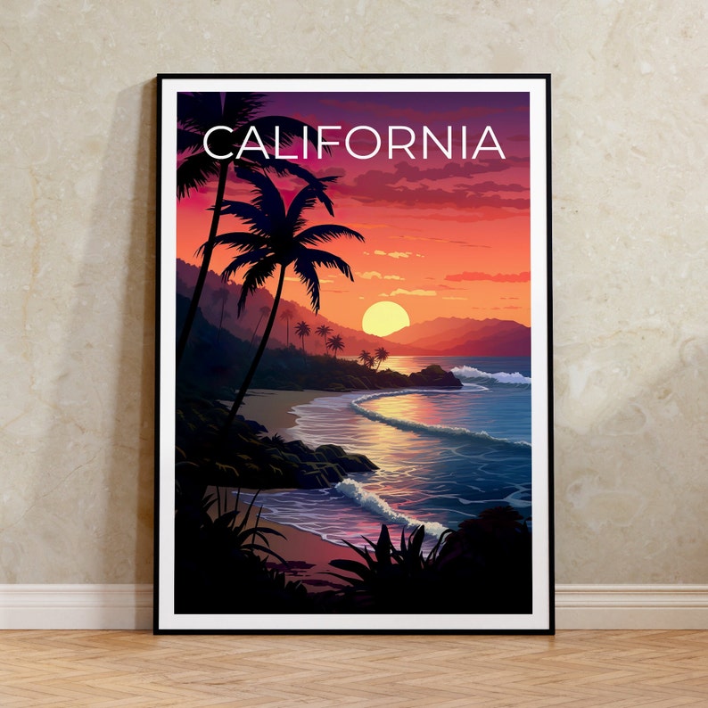 Affiche de voyage en Californie, art mural de plage, impression de rivage, affiche de Californie, affiche de plage, affiche de montagne, art de Californie