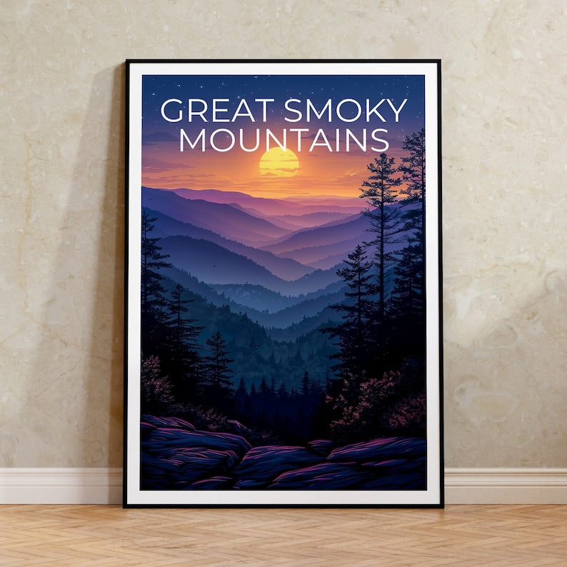 Affiche Great Smoky Mountains, Impression Smoky Mountains, Affiche Tennessee, Affiche Caroline du Nord, Affiche de randonnée, Affiche de montagne