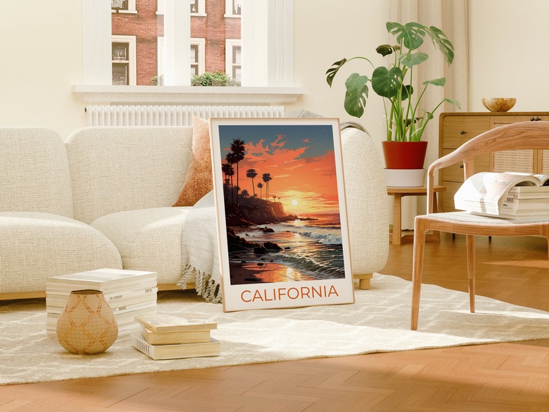 Affiche de voyage en Californie, art mural de plage, impression de plage, affiche de Californie, affiche de la côte, affiche cadeau de voyage, cadeau d'anniversaire