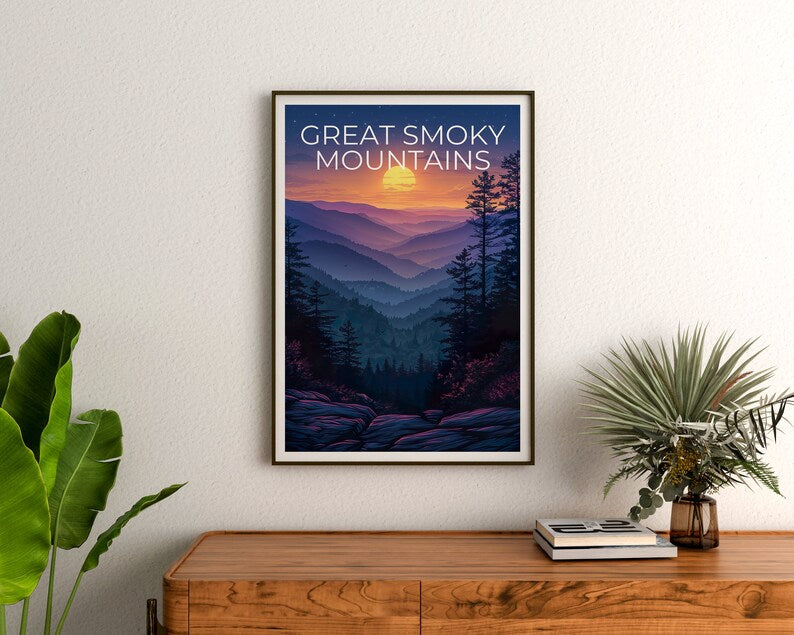Affiche Great Smoky Mountains, Impression Smoky Mountains, Affiche Tennessee, Affiche Caroline du Nord, Affiche de randonnée, Affiche de montagne