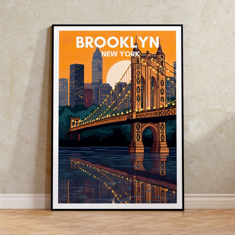 Brooklyn Travel Poster, New York Wall Art, New York Print, Brooklyn Poster, New York Art, Brooklyn Bridge Poster, Wall Decor