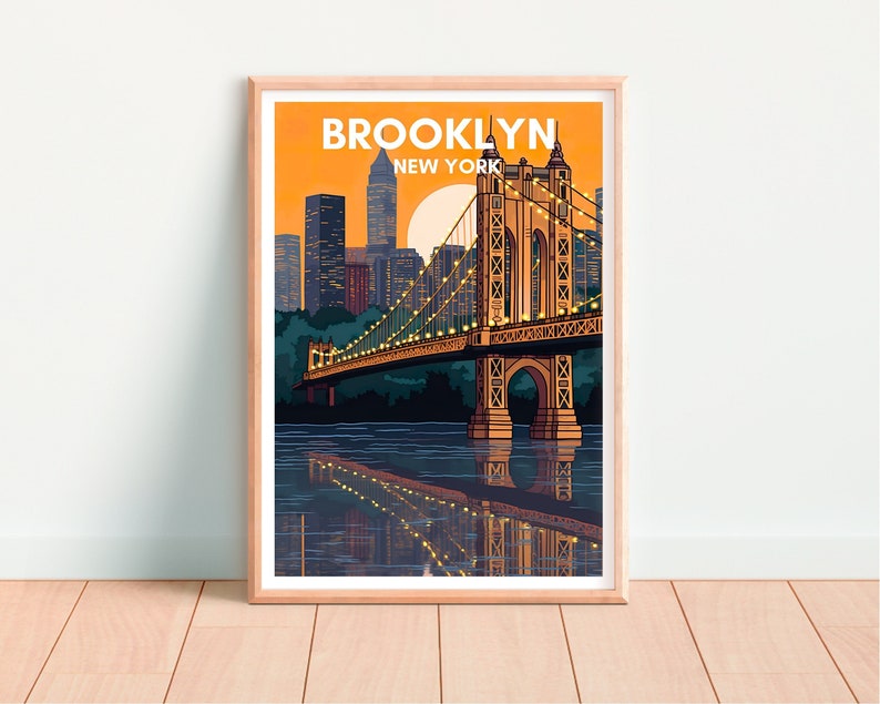Brooklyn Travel Poster, New York Wall Art, New York Print, Brooklyn Poster, New York Art, Brooklyn Bridge Poster, Wall Decor