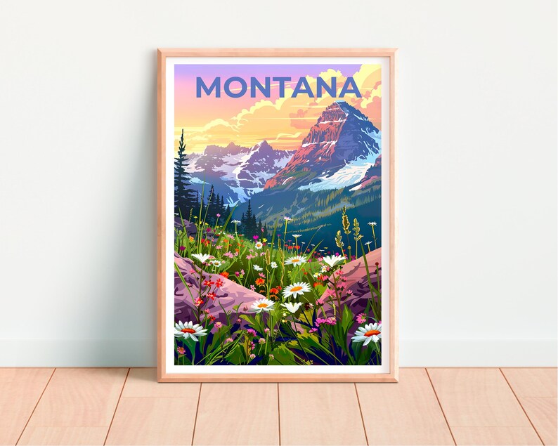 Montana Poster, Montana Print, Mountain Poster, Mountain Art, Flowers Poster, Forest Print, Birthday Gift