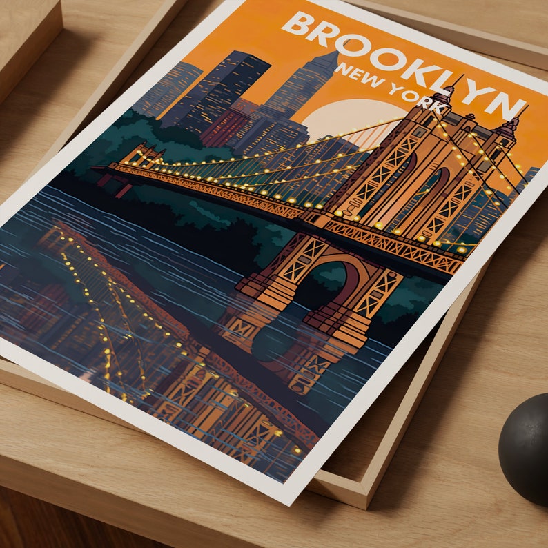 Brooklyn Travel Poster, New York Wall Art, New York Print, Brooklyn Poster, New York Art, Brooklyn Bridge Poster, Wall Decor