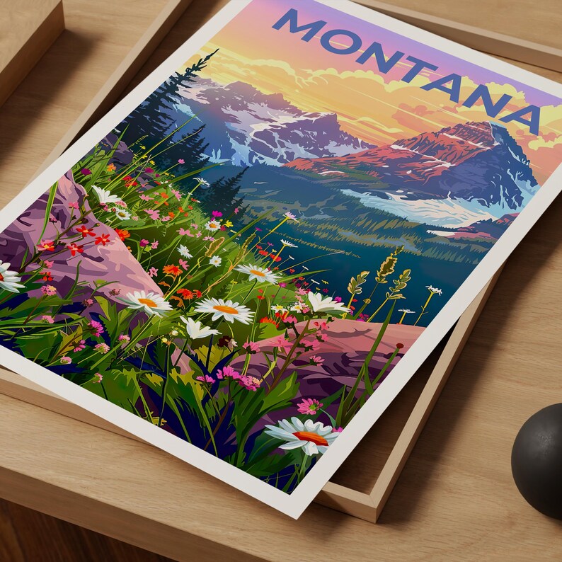 Montana Poster, Montana Print, Mountain Poster, Mountain Art, Flowers Poster, Forest Print, Birthday Gift