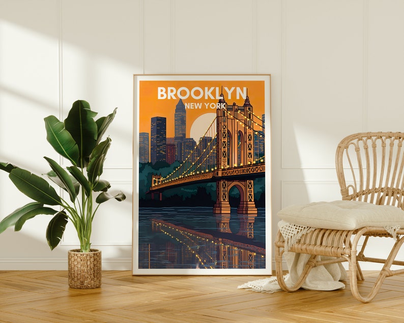 Brooklyn Travel Poster, New York Wall Art, New York Print, Brooklyn Poster, New York Art, Brooklyn Bridge Poster, Wall Decor