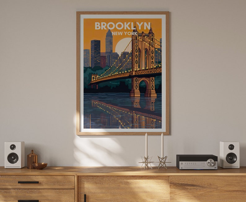 Brooklyn Travel Poster, New York Wall Art, New York Print, Brooklyn Poster, New York Art, Brooklyn Bridge Poster, Wall Decor