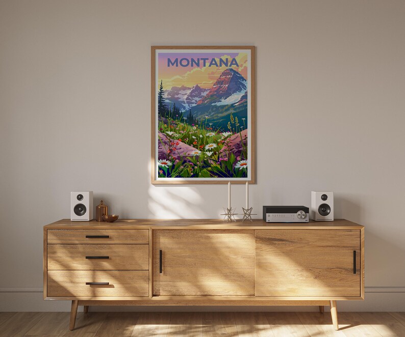 Montana Poster, Montana Print, Mountain Poster, Mountain Art, Flowers Poster, Forest Print, Birthday Gift